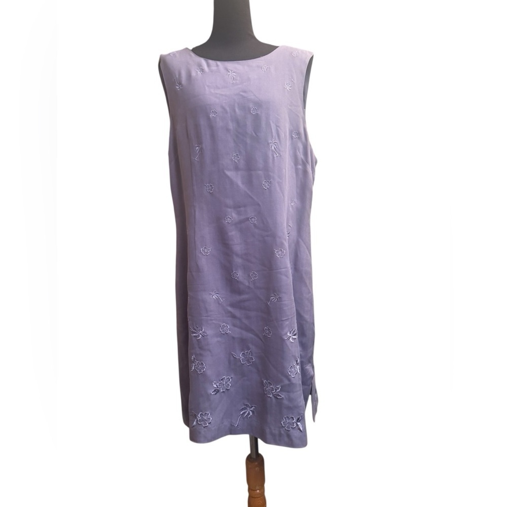 VINTAGE SILK Savannah Flowers Palm Trees Lavender Dress Size 12 Travel Tropical